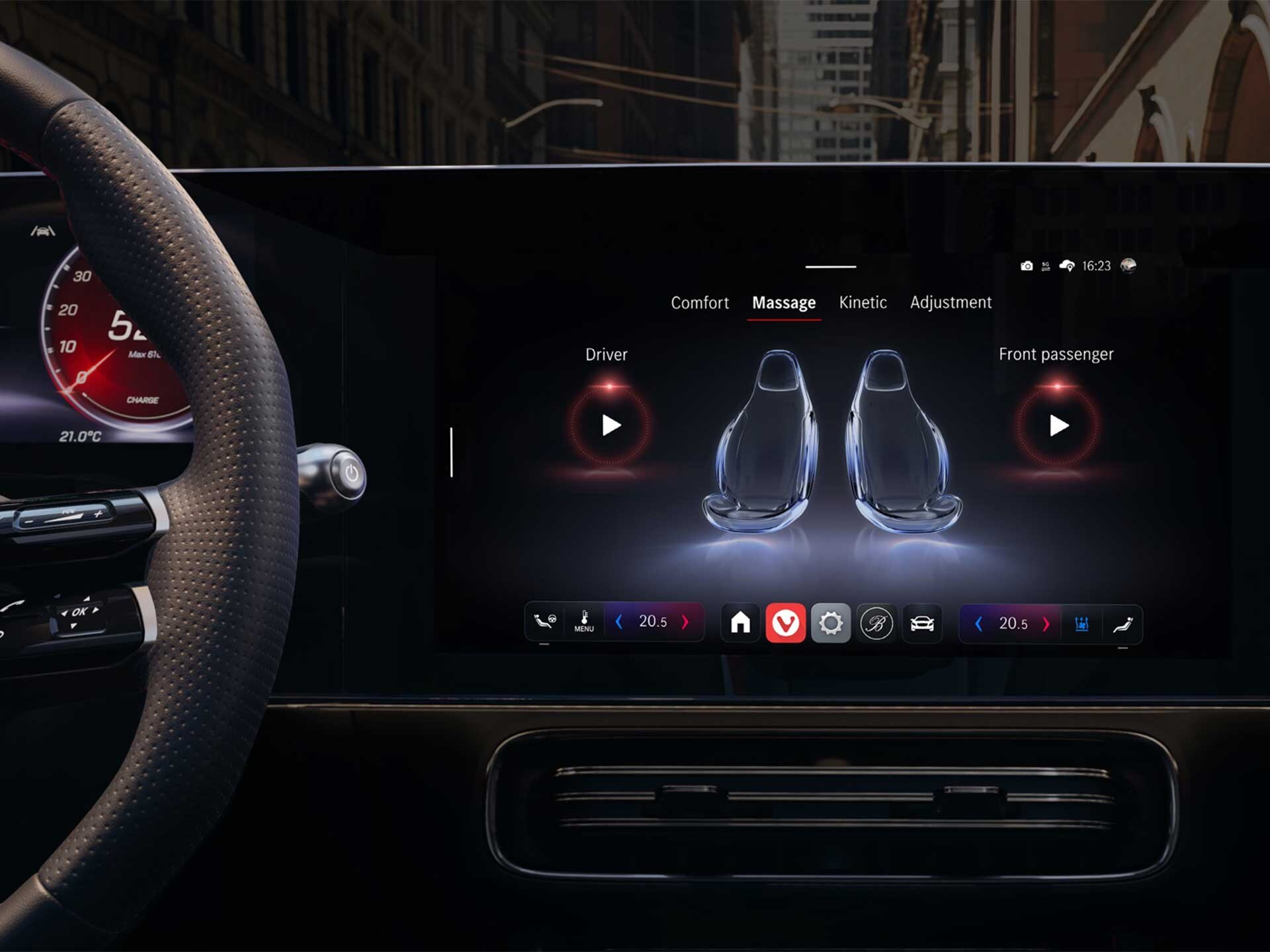 Activación de la función de masaje en un Mercedes-Benz.