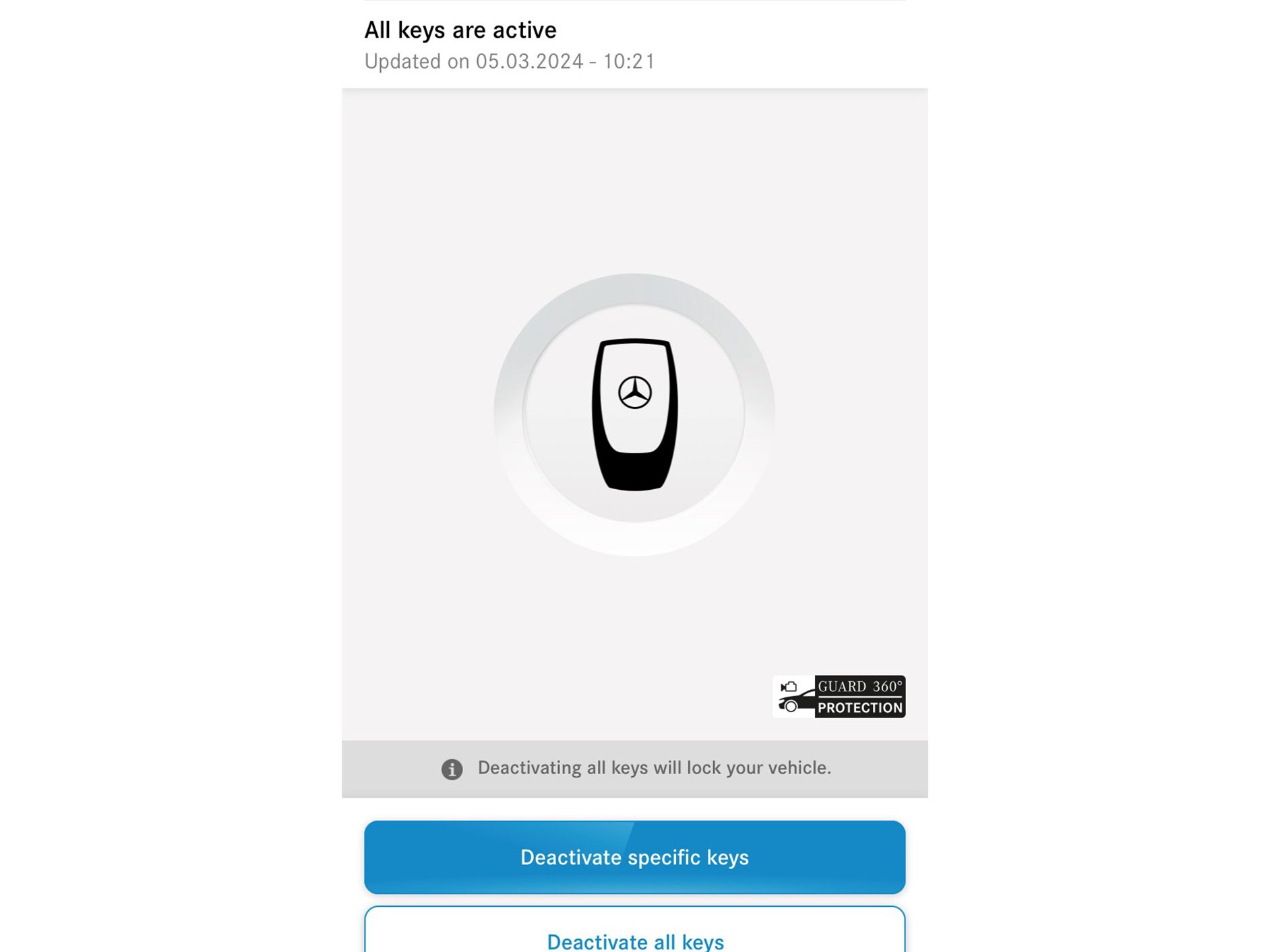 En un smartphone se muestra el menú del extra digital Desactivación de emergencia de las llaves.