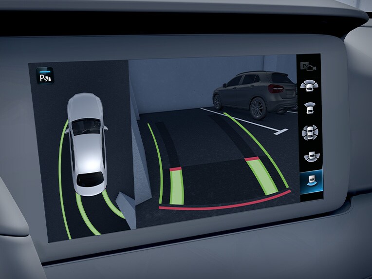Ilustración del paquete de aparcamiento con cámara de 360° en el Mercedes-Benz Clase C Estate.
