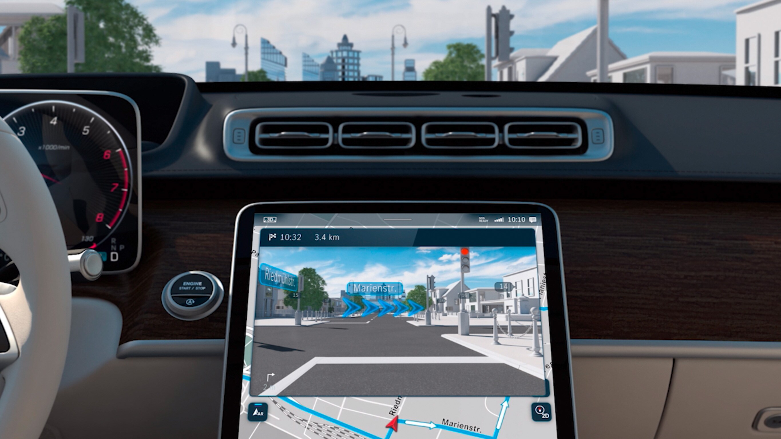 El vídeo muestra el equipo MBUX realidad aumentada para navegación.