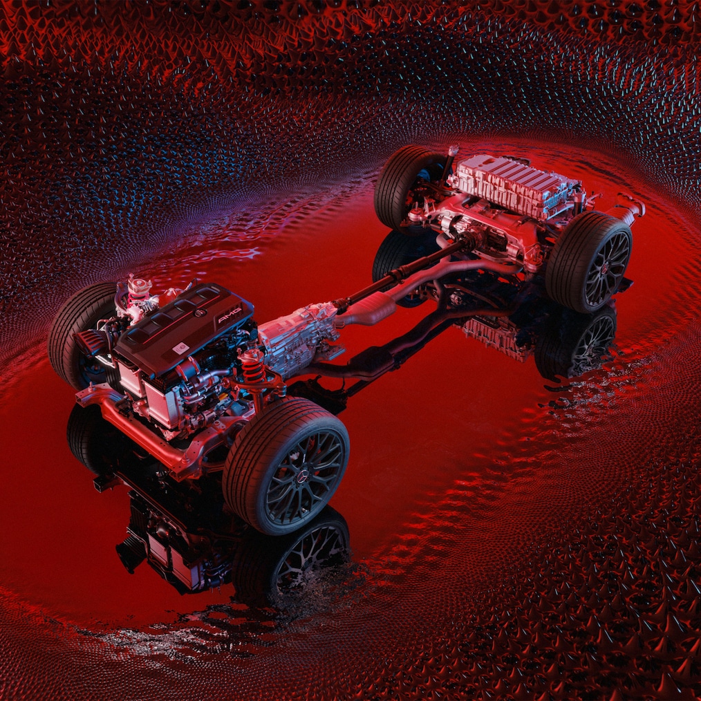 El chasis con cadena cinemática del Mercedes-AMG C 63 S E PERFORMANCE.