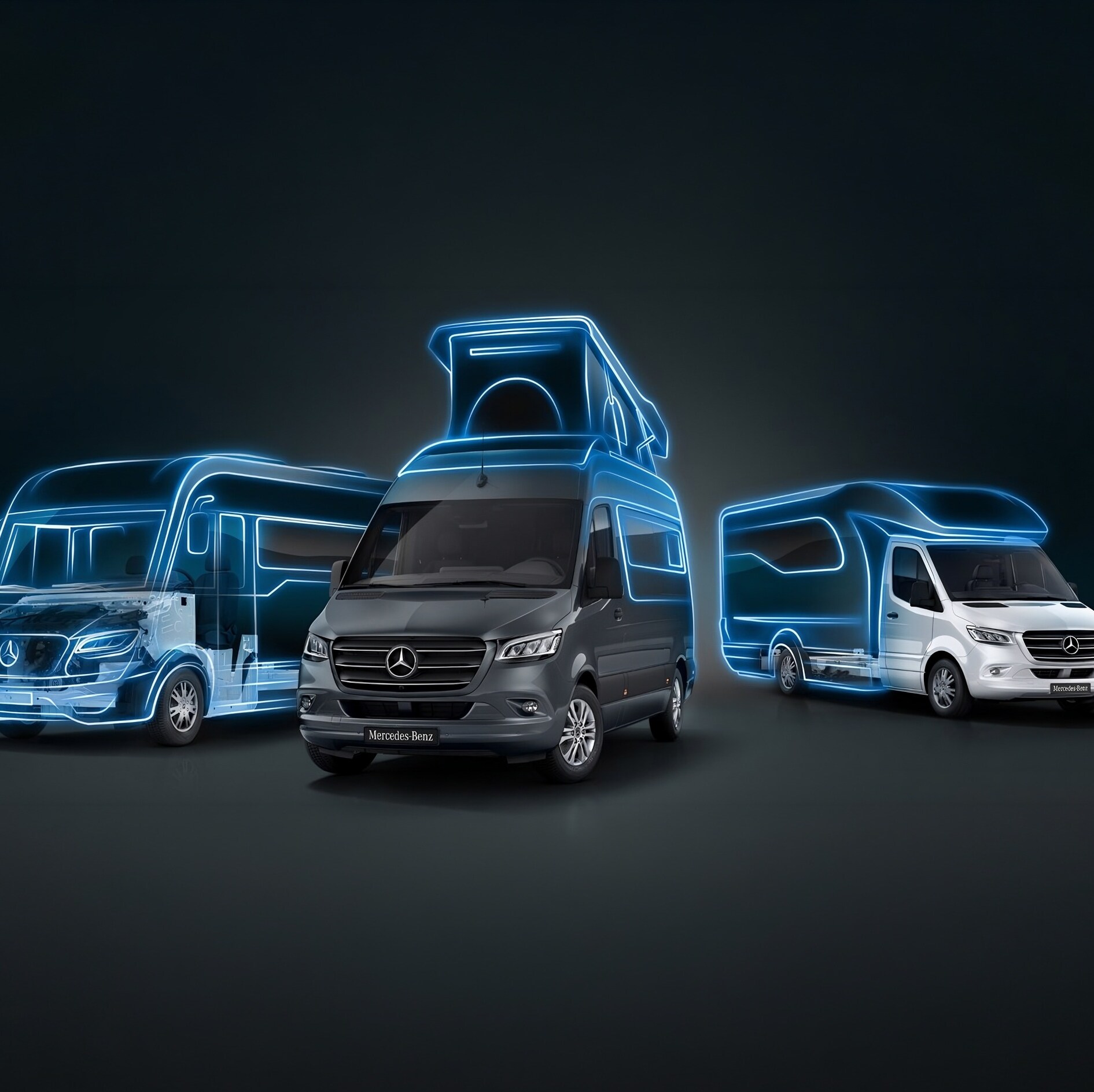 La gama de autocaravanas Sprinter de Mercedes‑Benz destaca por sus conceptos de modificación flexibles y su moderno diseño como vehículo de ocio.