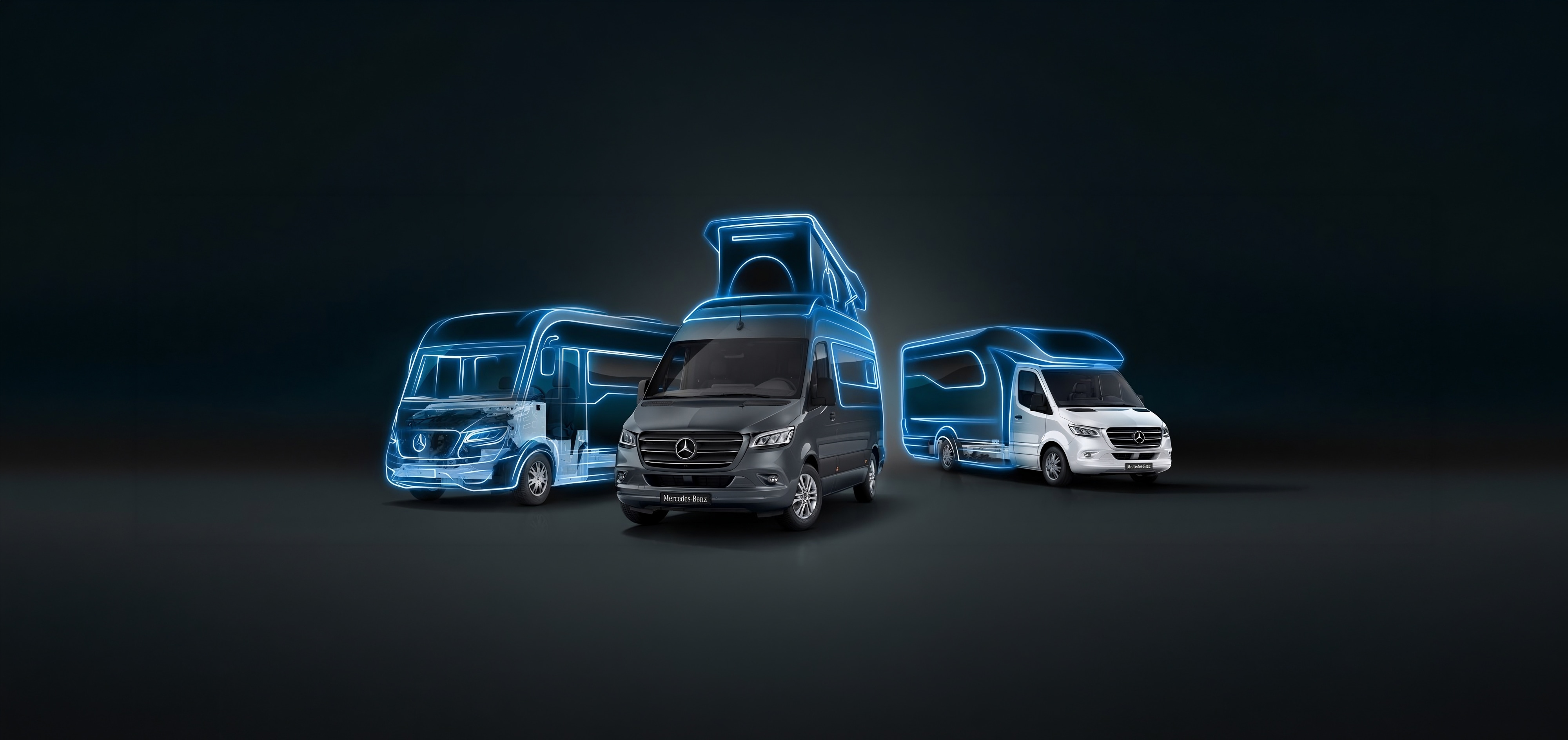Autocaravana semiintegrada | Autocaravanas Sprinter | Mercedes-Benz Una autocaravana Sprinter de Mercedes-Benz aparcada junto a un pintoresco río.