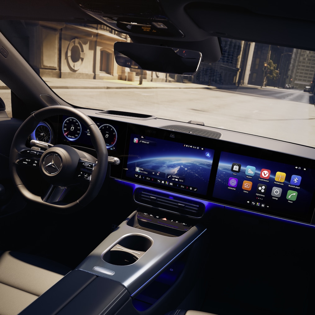 Vista de la superpantalla MBUX en el CLA de Mercedes-Benz.