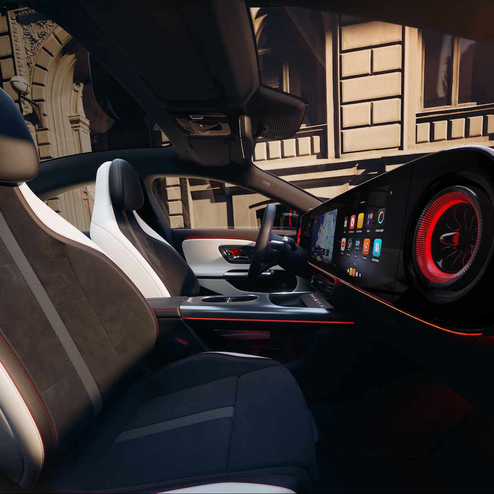 El interior con MBUX Superscreen y asientos deportivos en el CLA 100% eléctrico