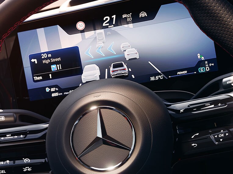 La navegación MBUX surround del CLA con tecnología EQ de Mercedes-Benz.