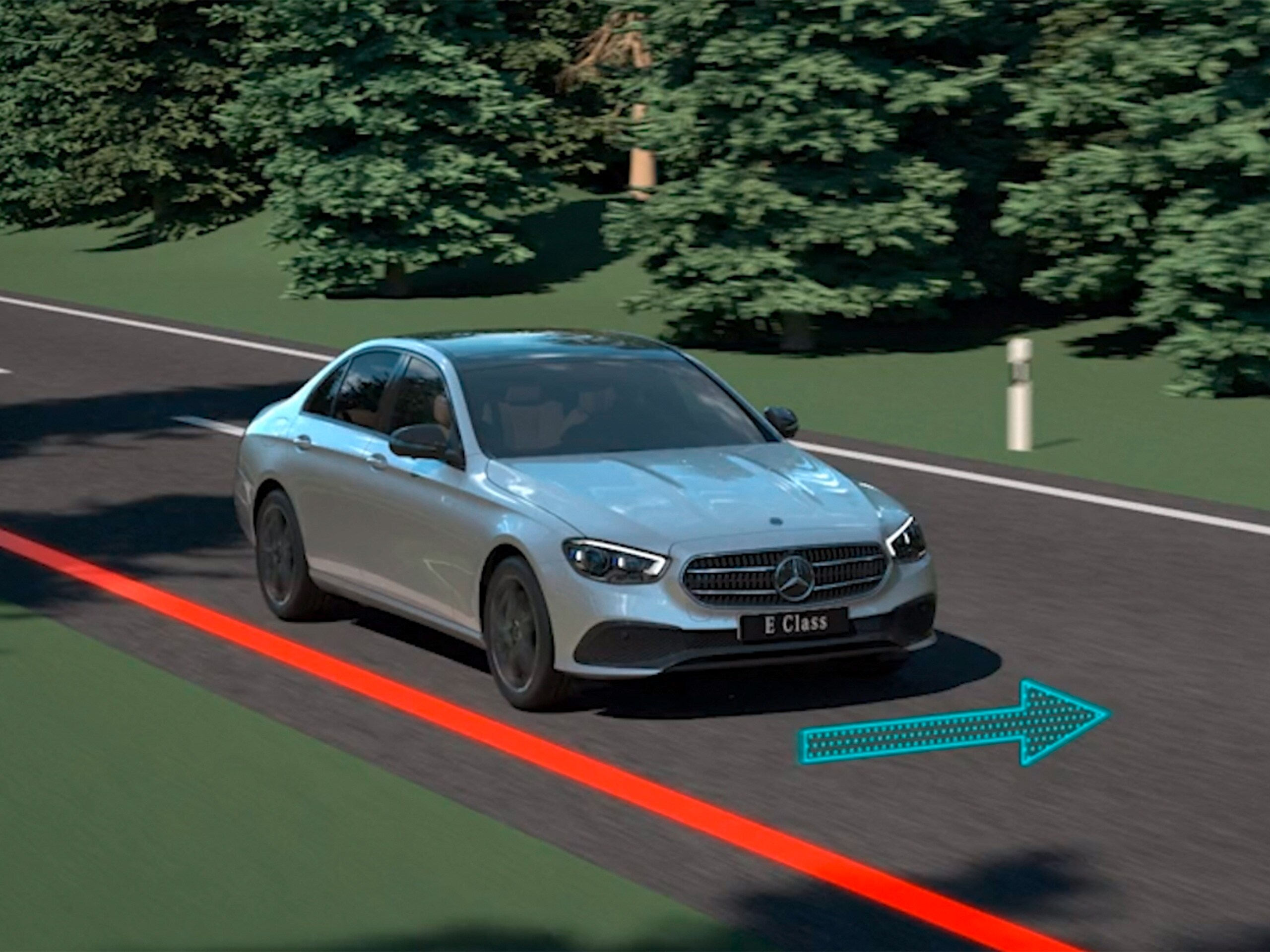 El vídeo muestra el funcionamiento del asistente activo de dirección en el Mercedes-Benz CLS Coupé.