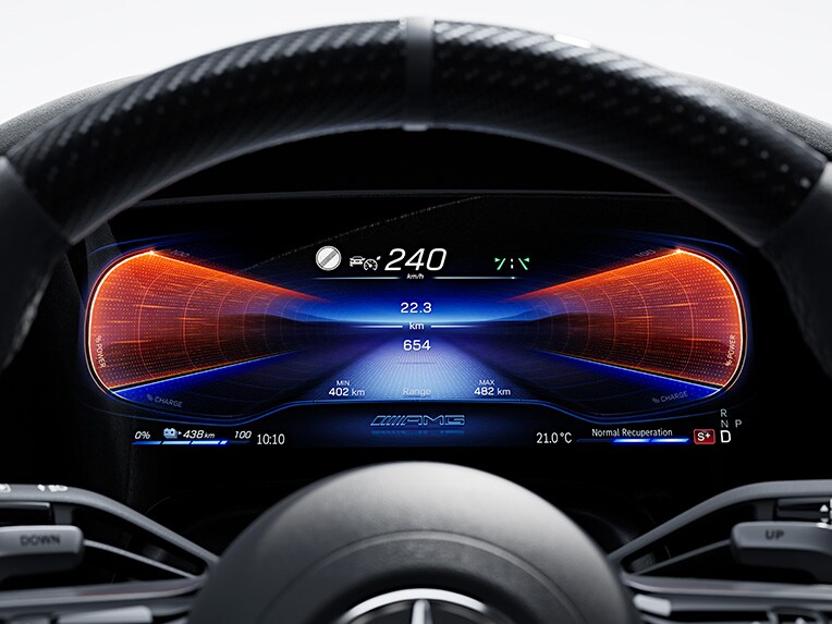 Una ilustración del paquete AMG Driver en el Mercedes-AMG EQE Berlina.