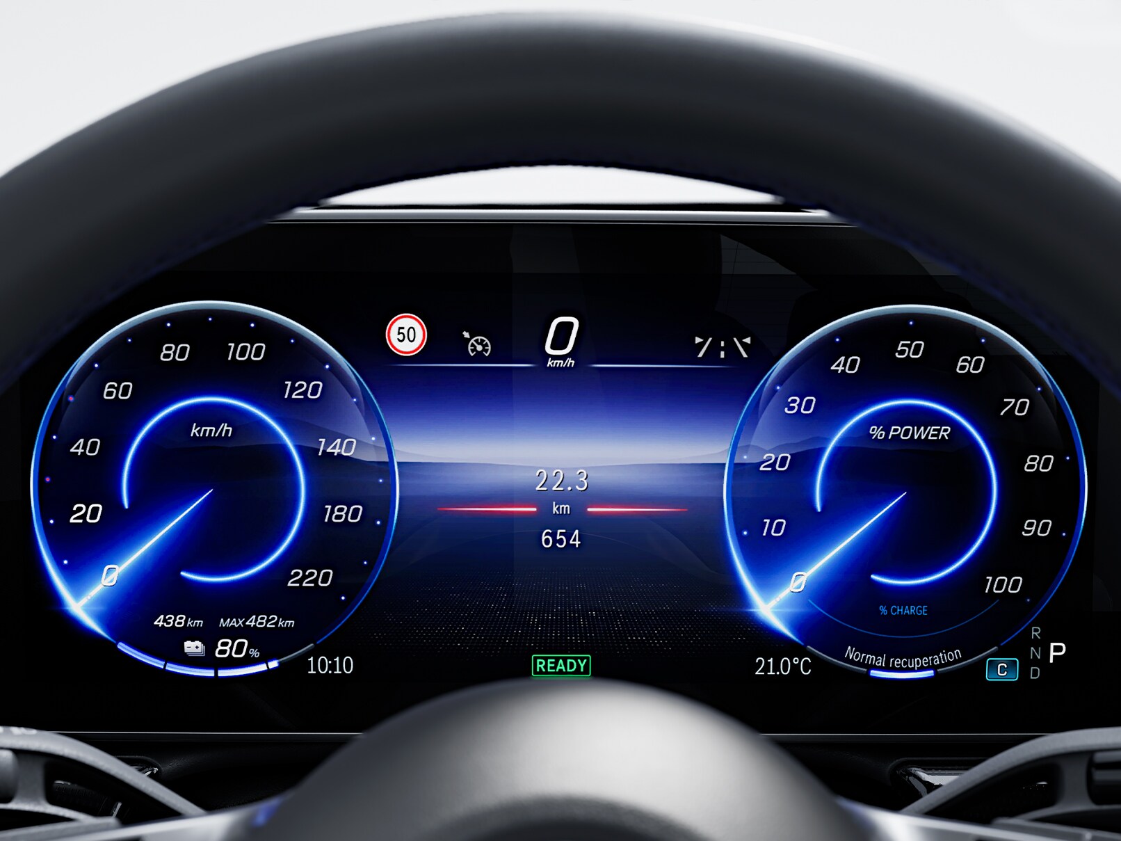 La supervisión de la autonomía en el visualizador del EQE SUV de Mercedes-Benz (detalle).