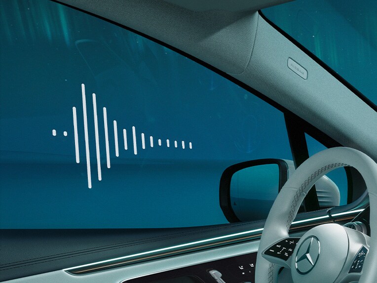 Representación gráfica del paquete de confort acústico en el EQE SUV de Mercedes-Benz.