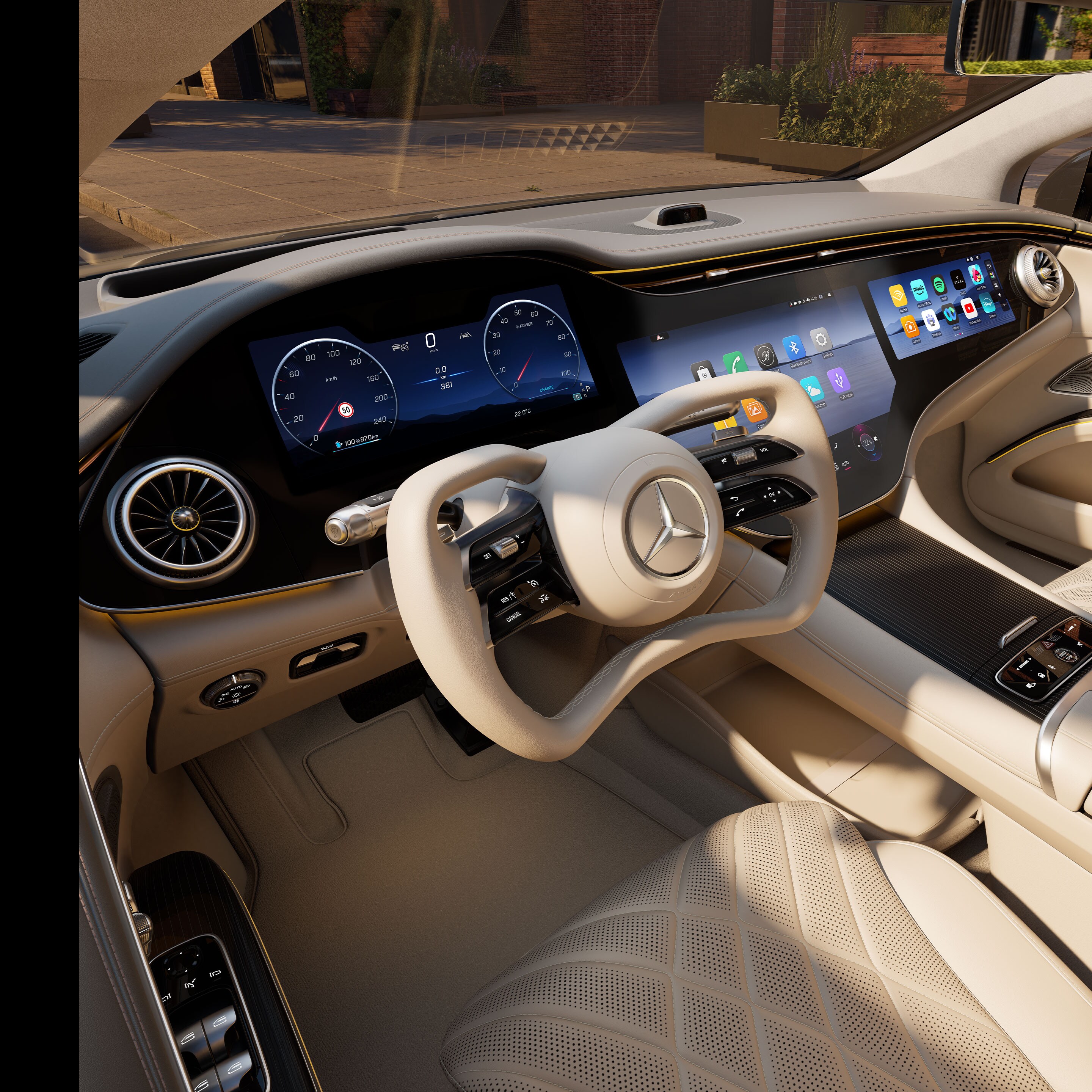 El interior del nuevo EQS totalmente eléctrico de Mercedes-Benz.