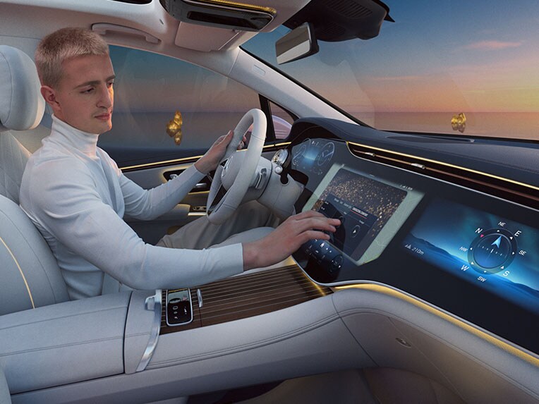 Detalle del interior del EQS SUV con paquete ENERGIZING Plus.