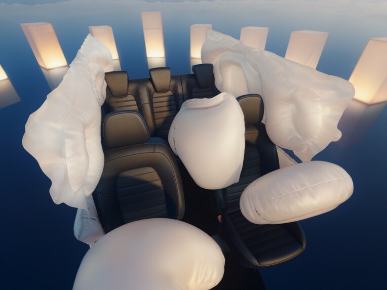 Las posiciones de los airbags en el interior del Mercedes-Benz EQT.