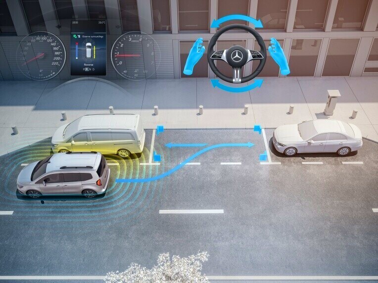 Aparcamiento con ayuda activa para aparcar en el Mercedes-Benz EQT.