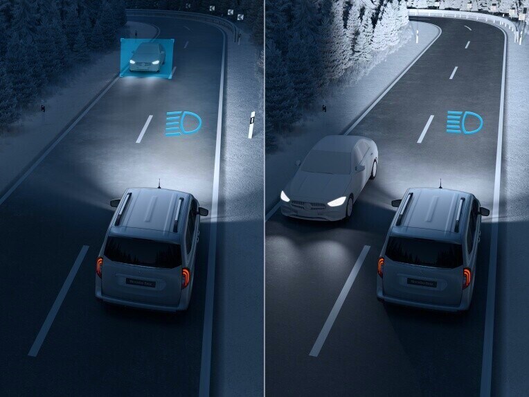 Asistente para la luz de carretera del Mercedes-Benz EQT.
