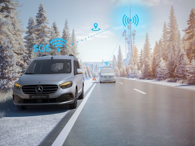El sistema de llamada de emergencia de Mercedes-Benz del EQT.