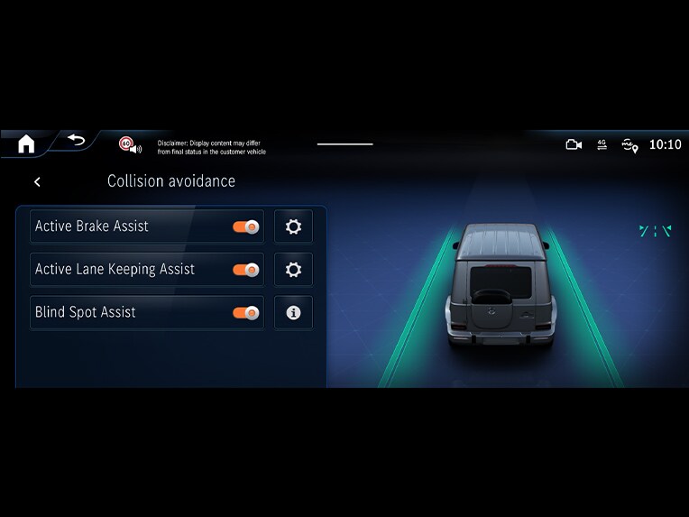 Detector activo de cambio de carril del Clase G totalmente eléctrico de Mercedes-Benz.