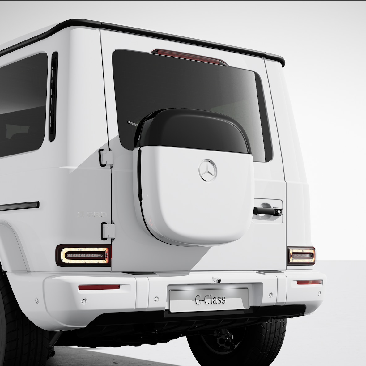 La Caja de Diseño en la puerta trasera de un Mercedes-Benz G 580 con tecnología EQ.