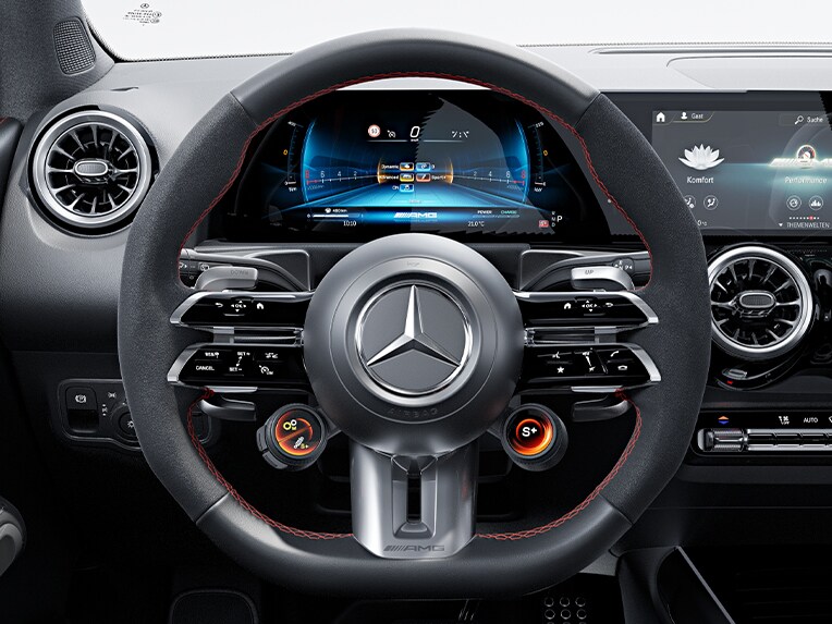 El volante AMG Performance en napa/microfibra MICROCUT del GLB de Mercedes-AMG.
