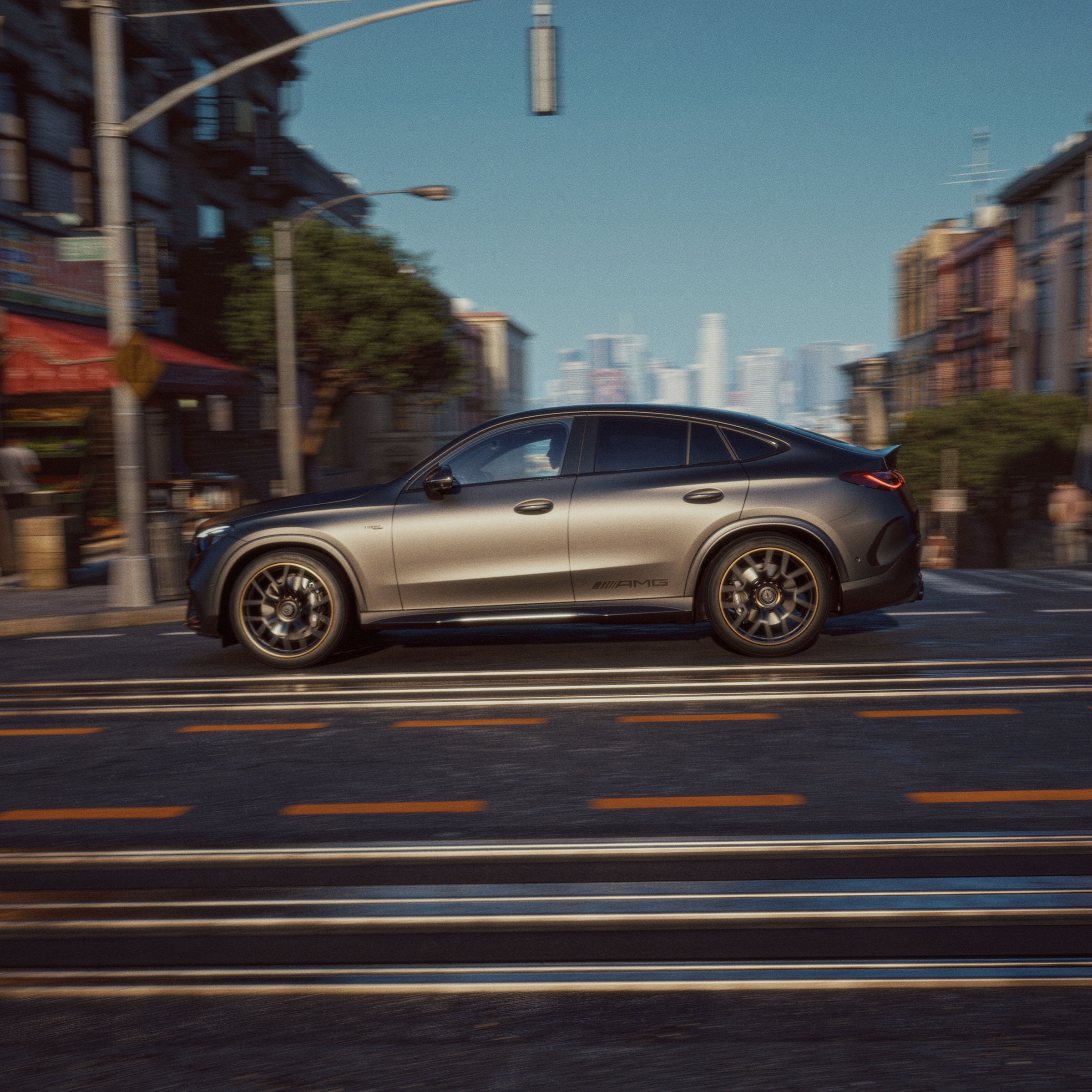 Oferta | GLC Coupé | Mercedes-AMG Vista lateral del Mercedes-AMG GLC 43 4MATIC Coupé en color gris
