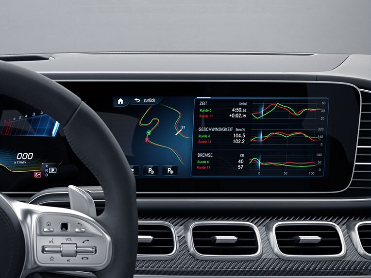 El visualizador con AMG TRACK PACE en el GLS 63 4MATIC+ de Mercedes-AMG.