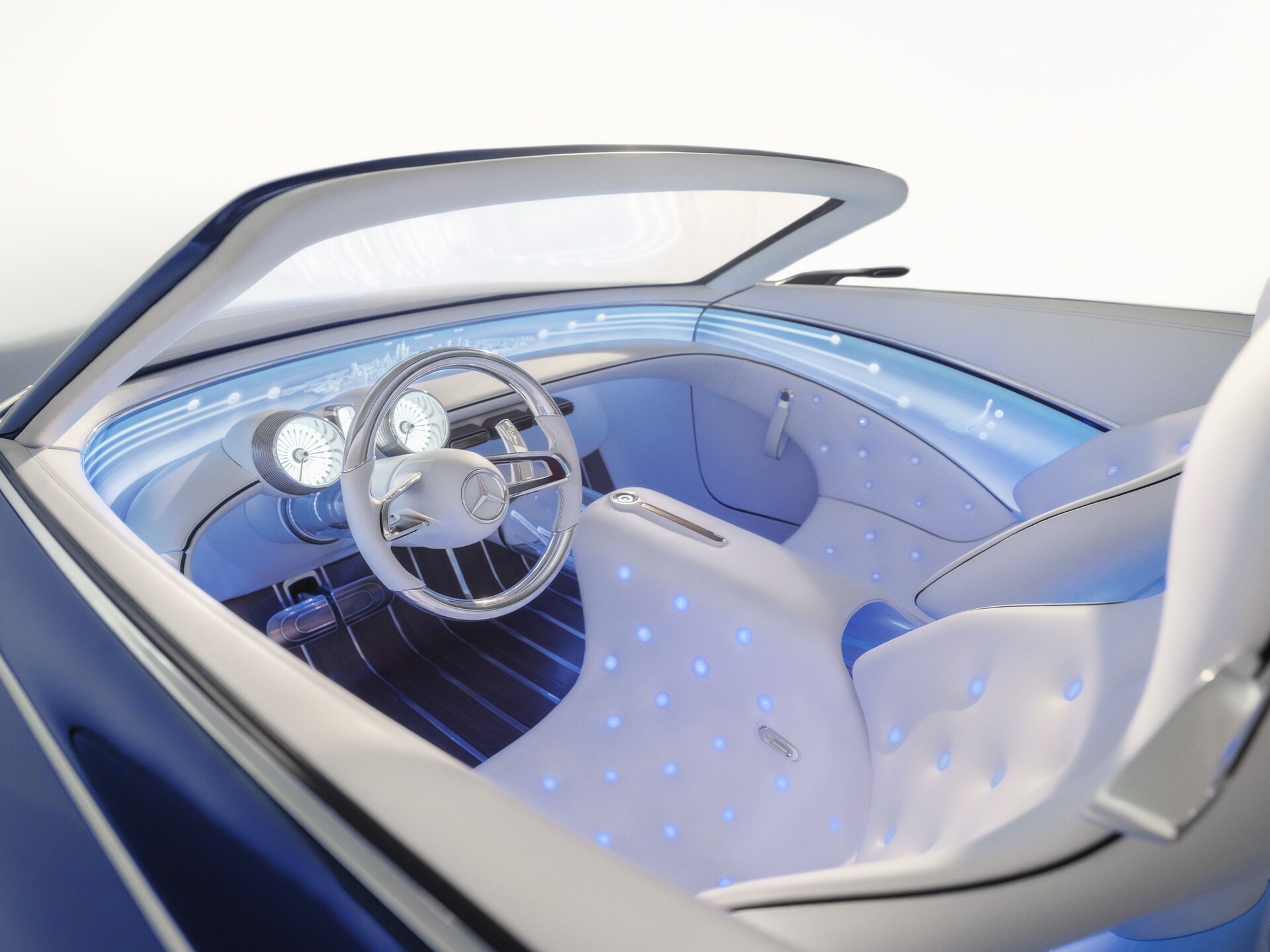Una visión del interior de un Mercedes-Maybach en el futuro.