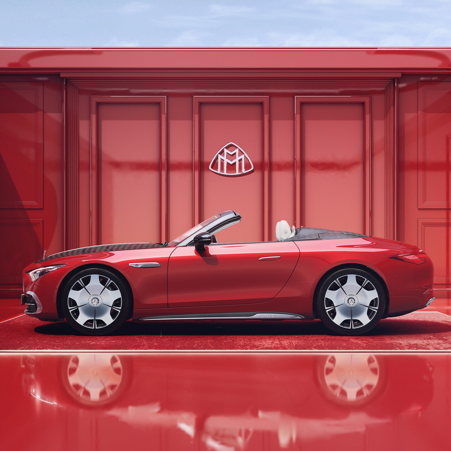 visual lateral del Mercedes-Maybach SL en color rojo