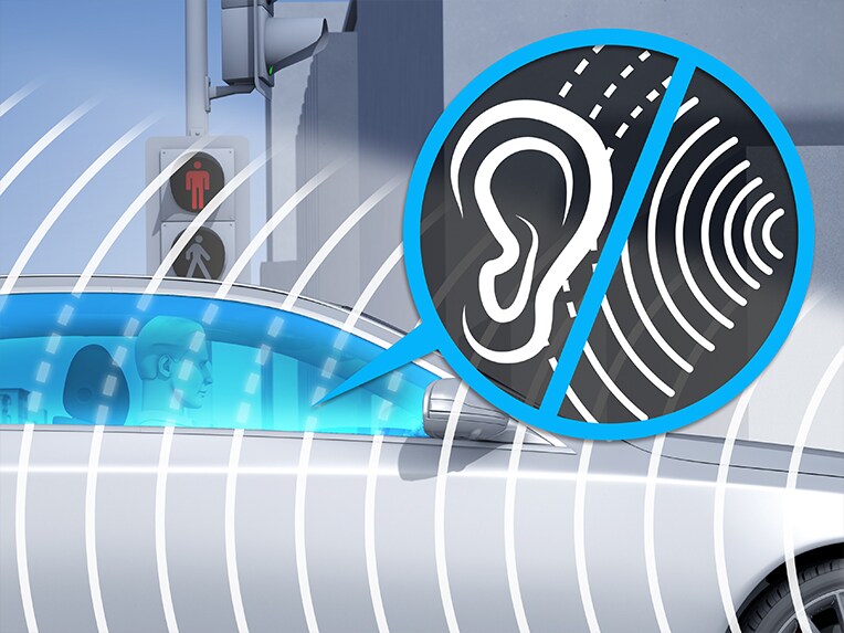 Ilustración de las funciones del paquete de confort acústico del Mercedes-Maybach EQS SUV.