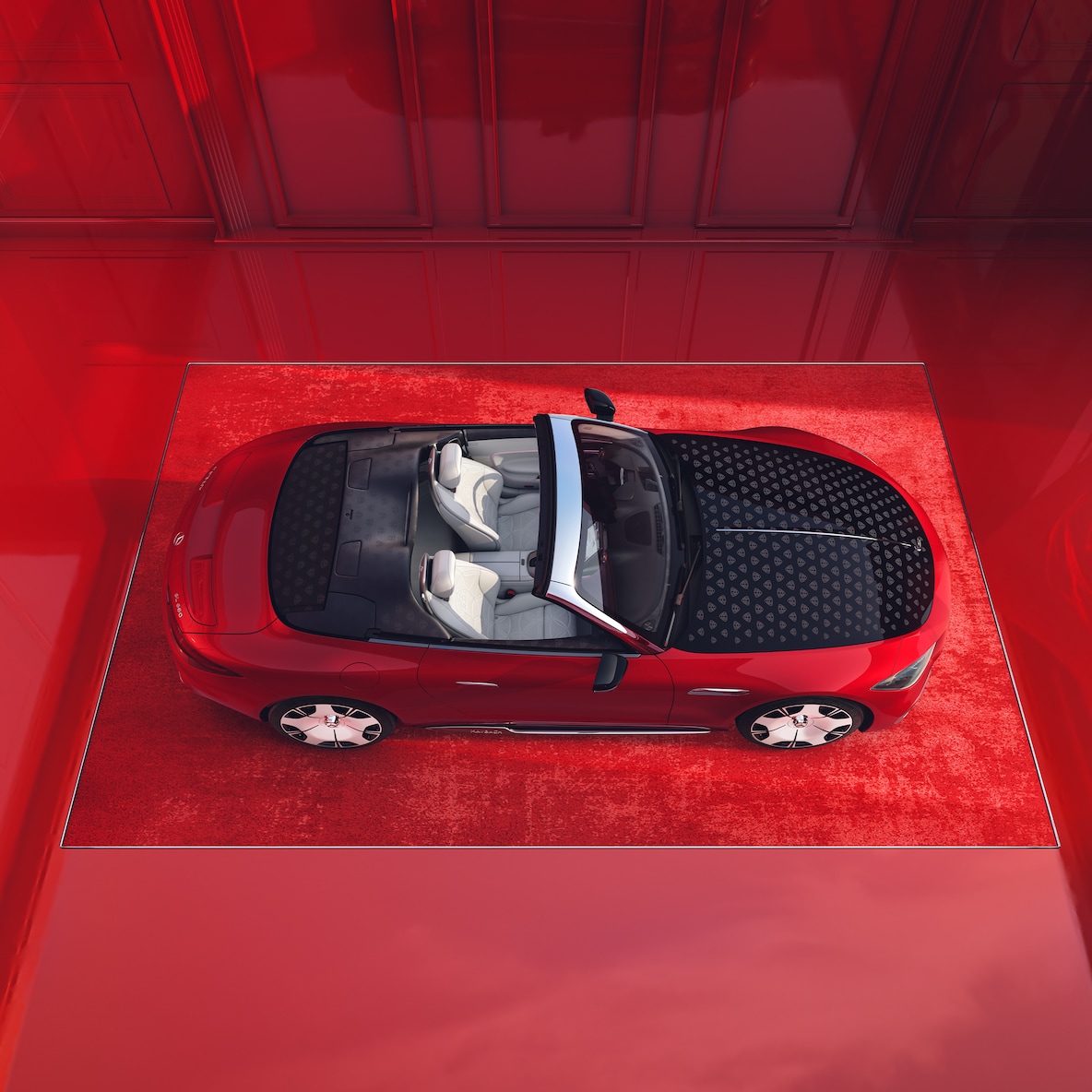 Vista superior del Mercedes-Maybach SL 680 Monogram Series, abierto, con el concepto de diseño «Red Ambience».