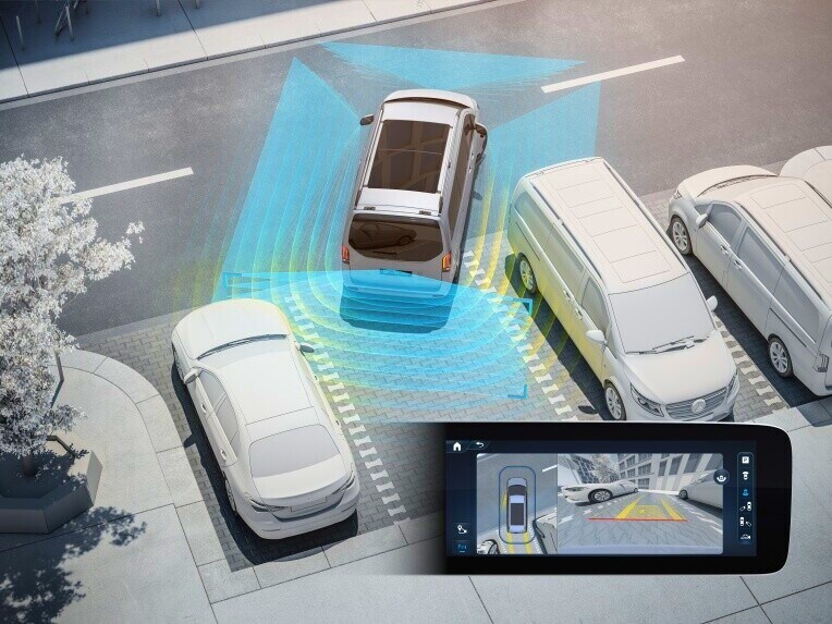 El paquete de aparcamiento con cámara de 360° y ayuda activa para aparcar te facilita encontrar una plaza de aparcamiento, así como las maniobras de aparcar y desaparcar.