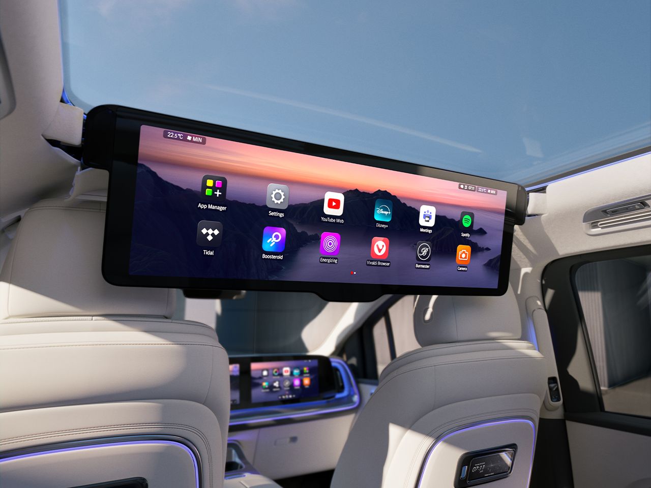 La experiencia MBUX en el compartimento trasero | VLE | Mercedes-Benz El MBUX Rear Space Experience con un gran visualizador extensible de alta resolución de 78,8 cm (31,3").