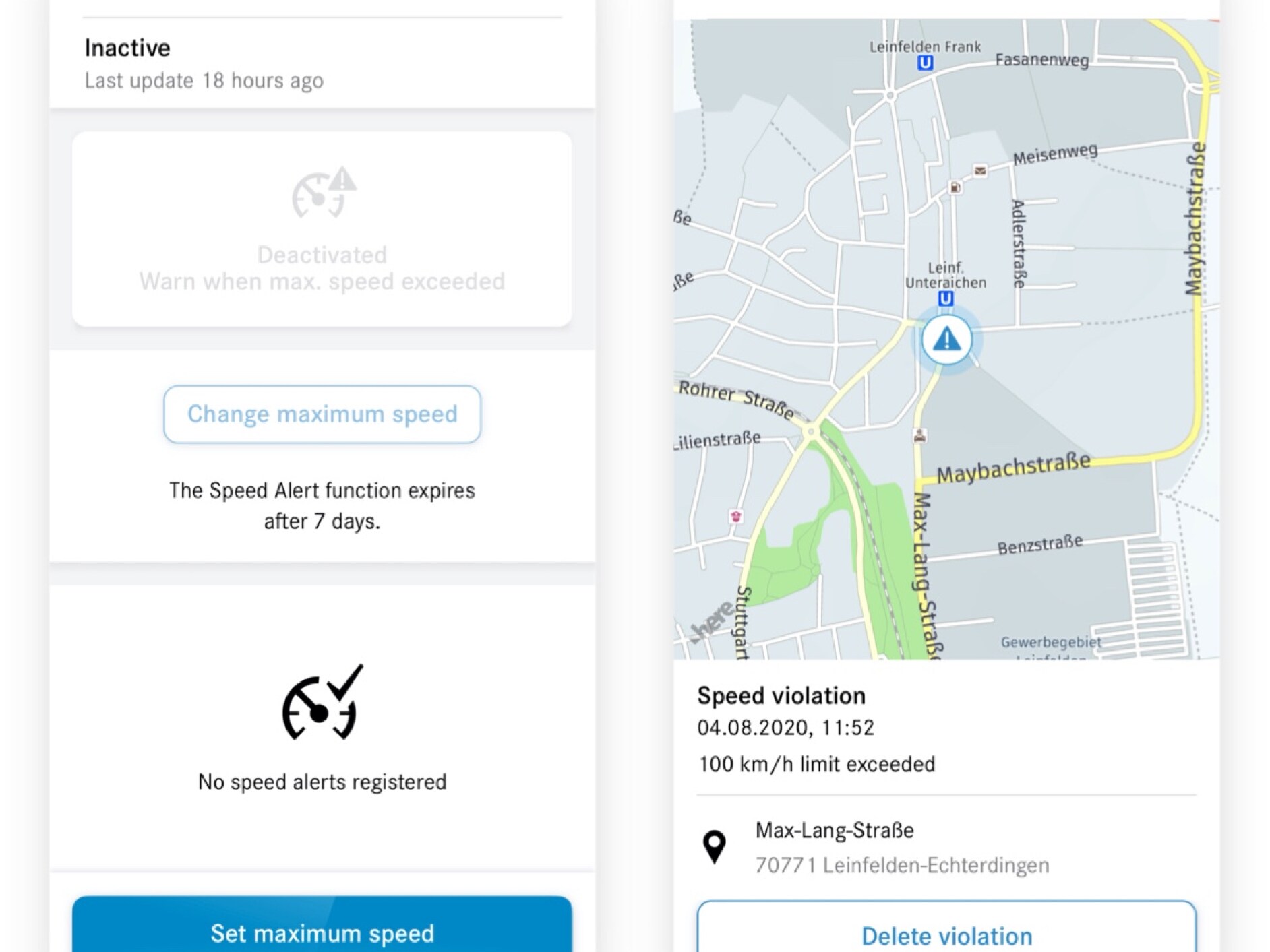En un smartphone se ven las diferentes pantallas que aparecen cuando el extra digital Alerta de velocidad está activado y detecta una infracción.