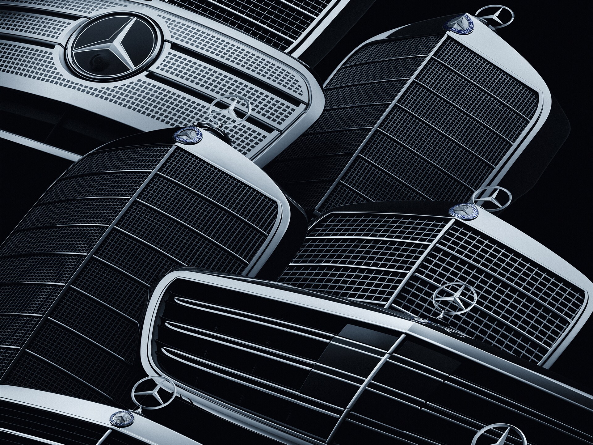 Colección de parrillas de radiador de Mercedes-Benz.