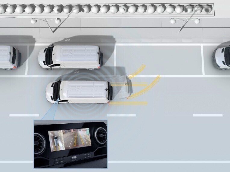El paquete de aparcamiento con cámara de 360° para la Mercedes-Benz eSprinter Furgón.