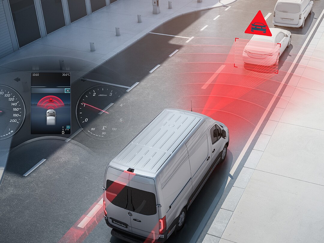 Sistema de asistencia a la conducción visualizado en el tránsito rodado con el furgón Mercedes-Benz Sprinter (Panel Van).