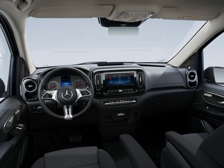 La Vito Tourer SELECT es la furgoneta mediana para el transporte de viajeros especialmente exigente y confortable.