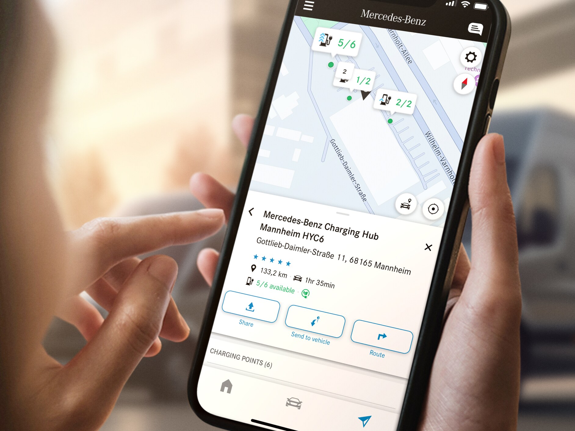 The MB.CHARGE Public function on a smartphone.