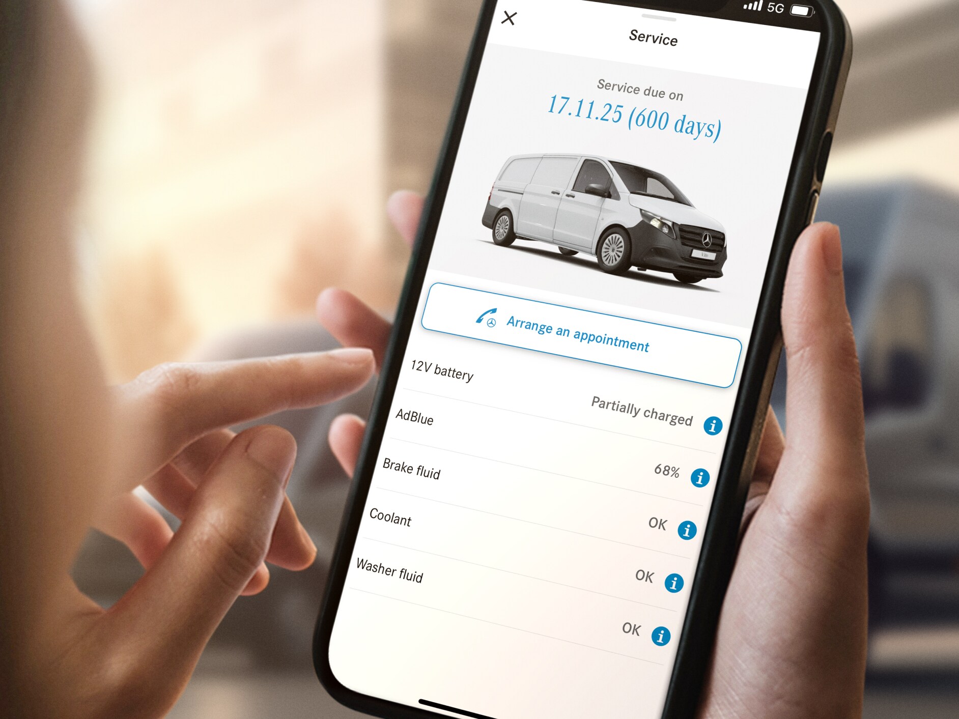 The Mercedes-Benz Maintenance Management function on a smartphone.