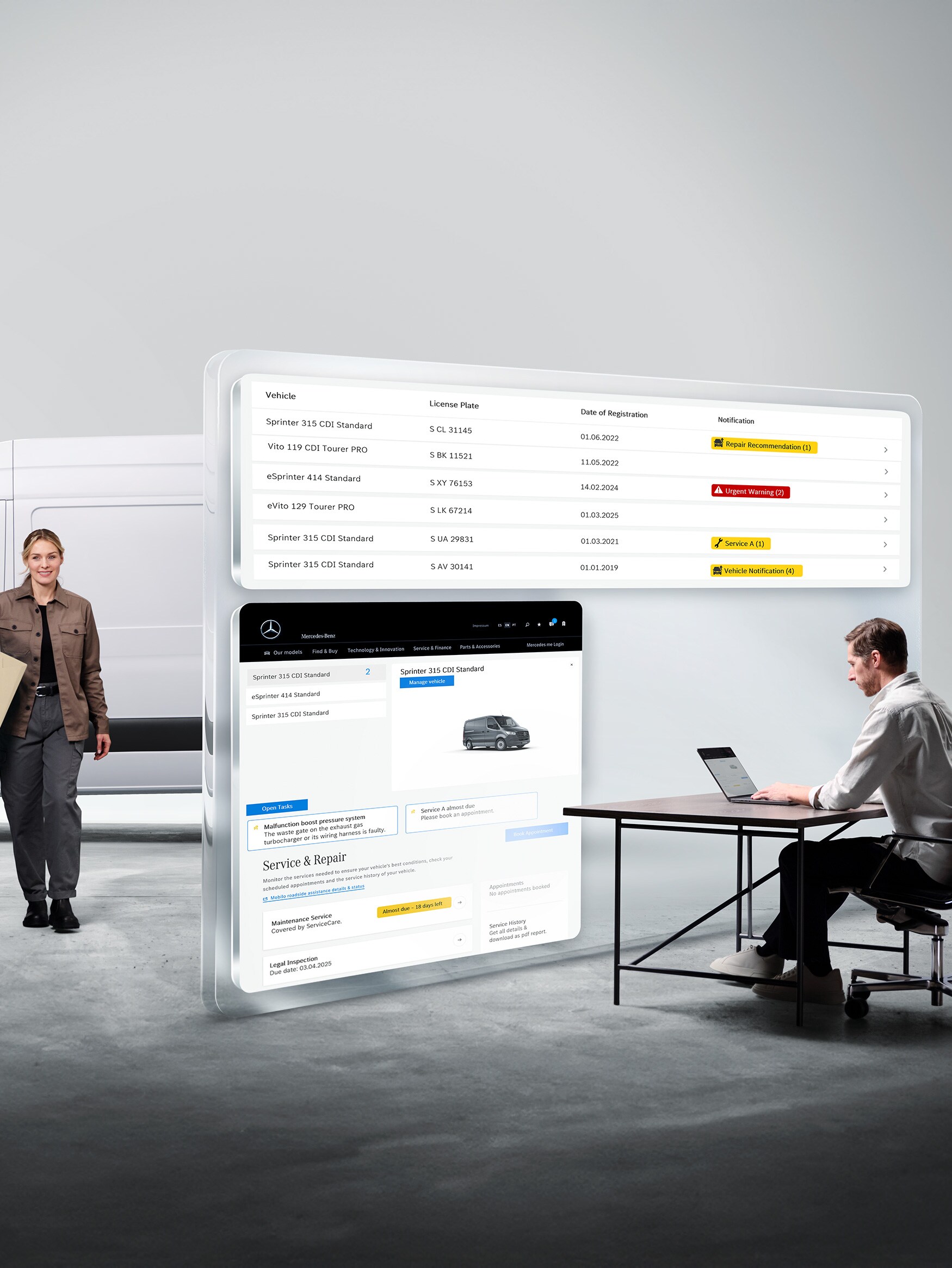 Monitorización de la flota de furgones en el portátil, Mercedes-Benz Van Uptime Monitor para la máxima disponibilidad.