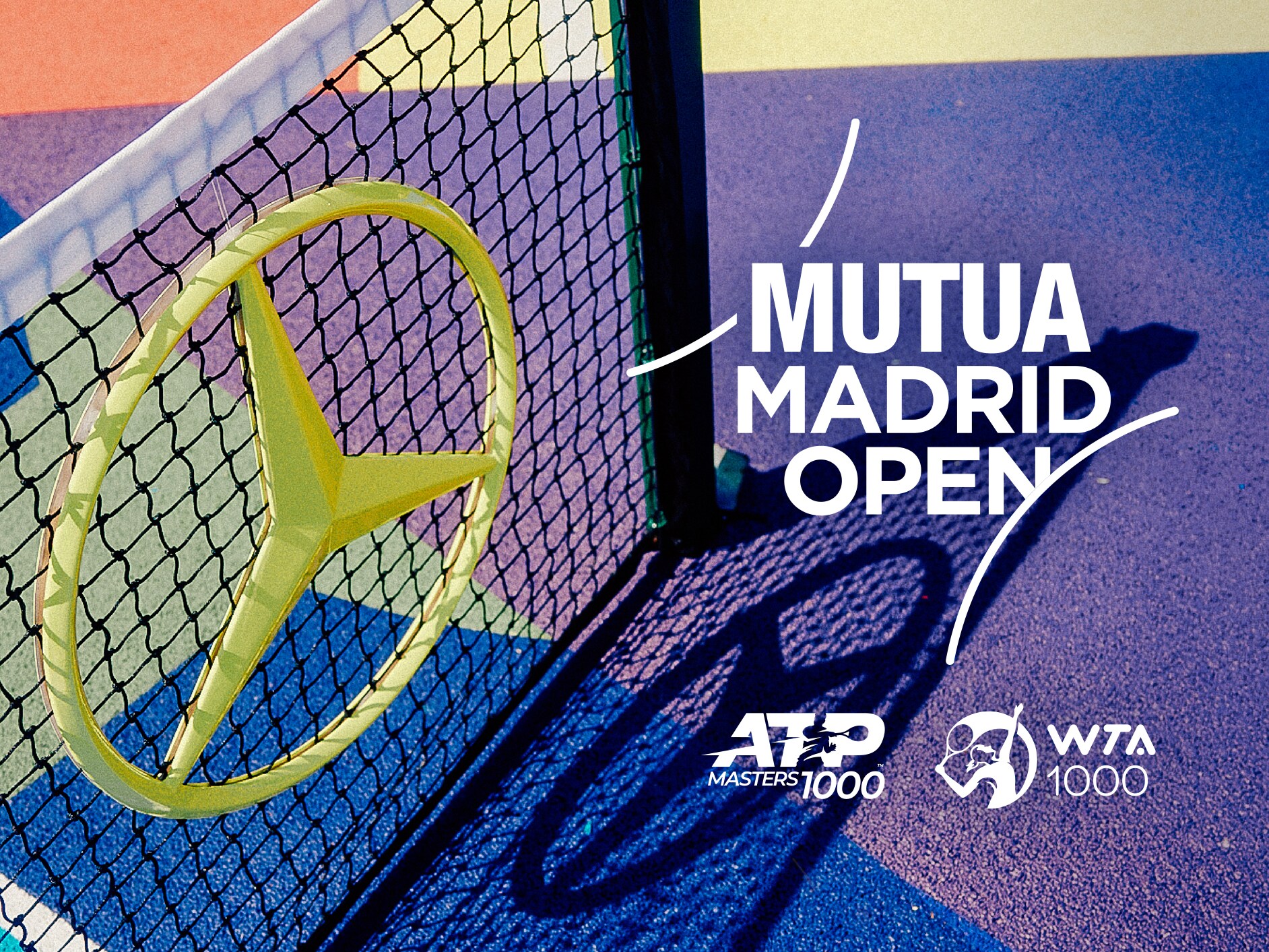 Visual red de tenis con estrella de Mercedes-Benz y el logo de la Mutua Madrid Open