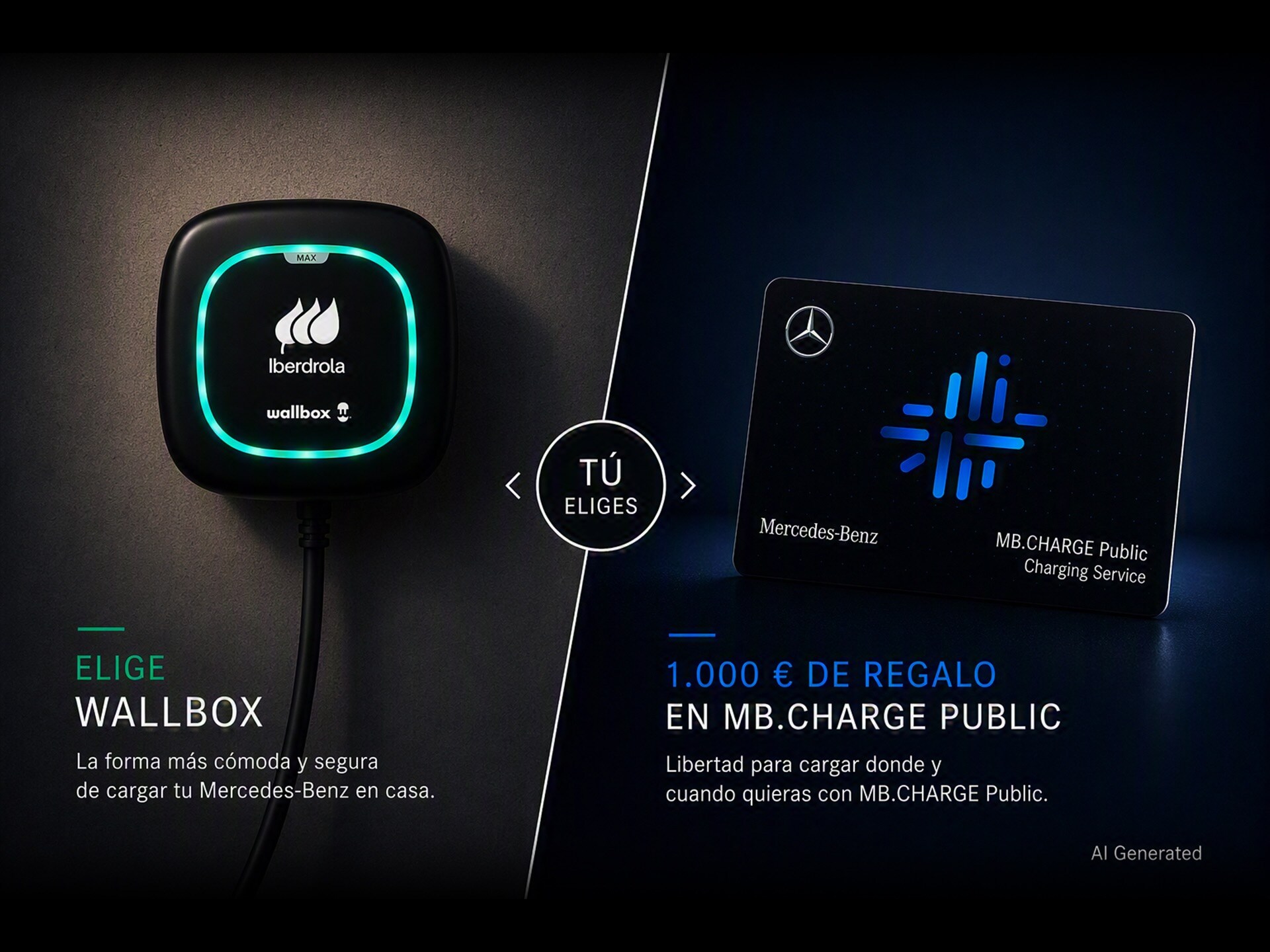 Banner de promoción del cargador Plug and Go y la tarjeta de carga de Mercedes-Benz.