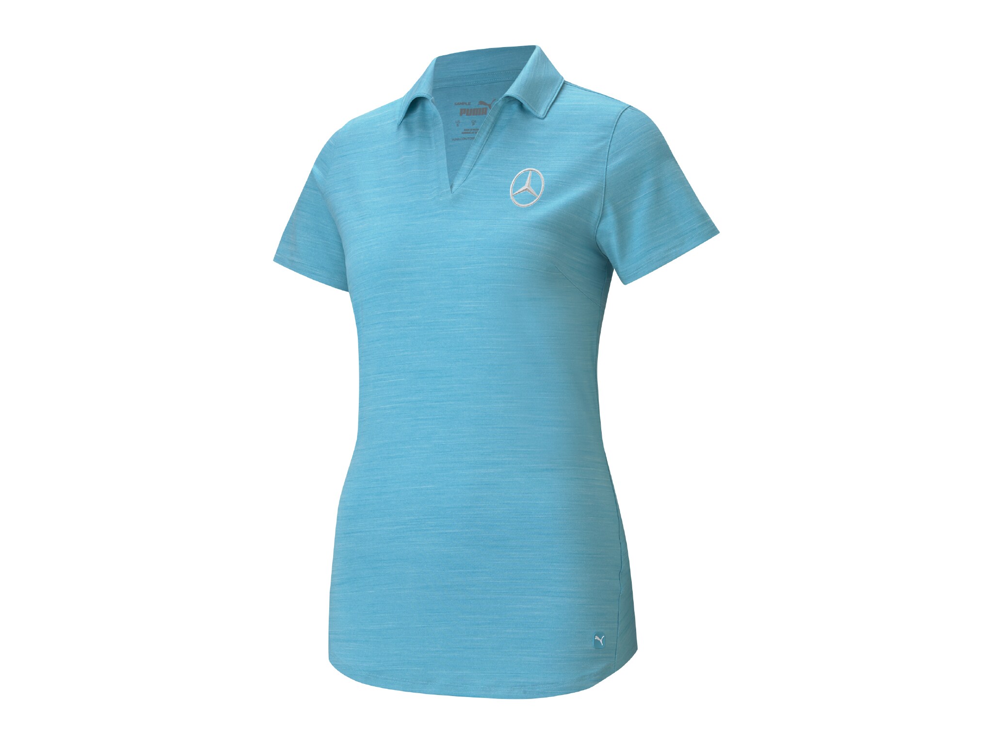 polo azul de señora con estrella de Mercedes-Benz